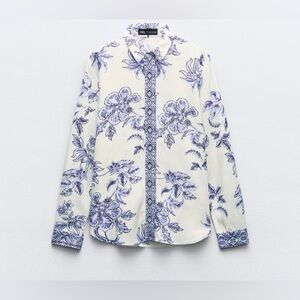 Zara blue and white button down shirt and wrap around skirt set​